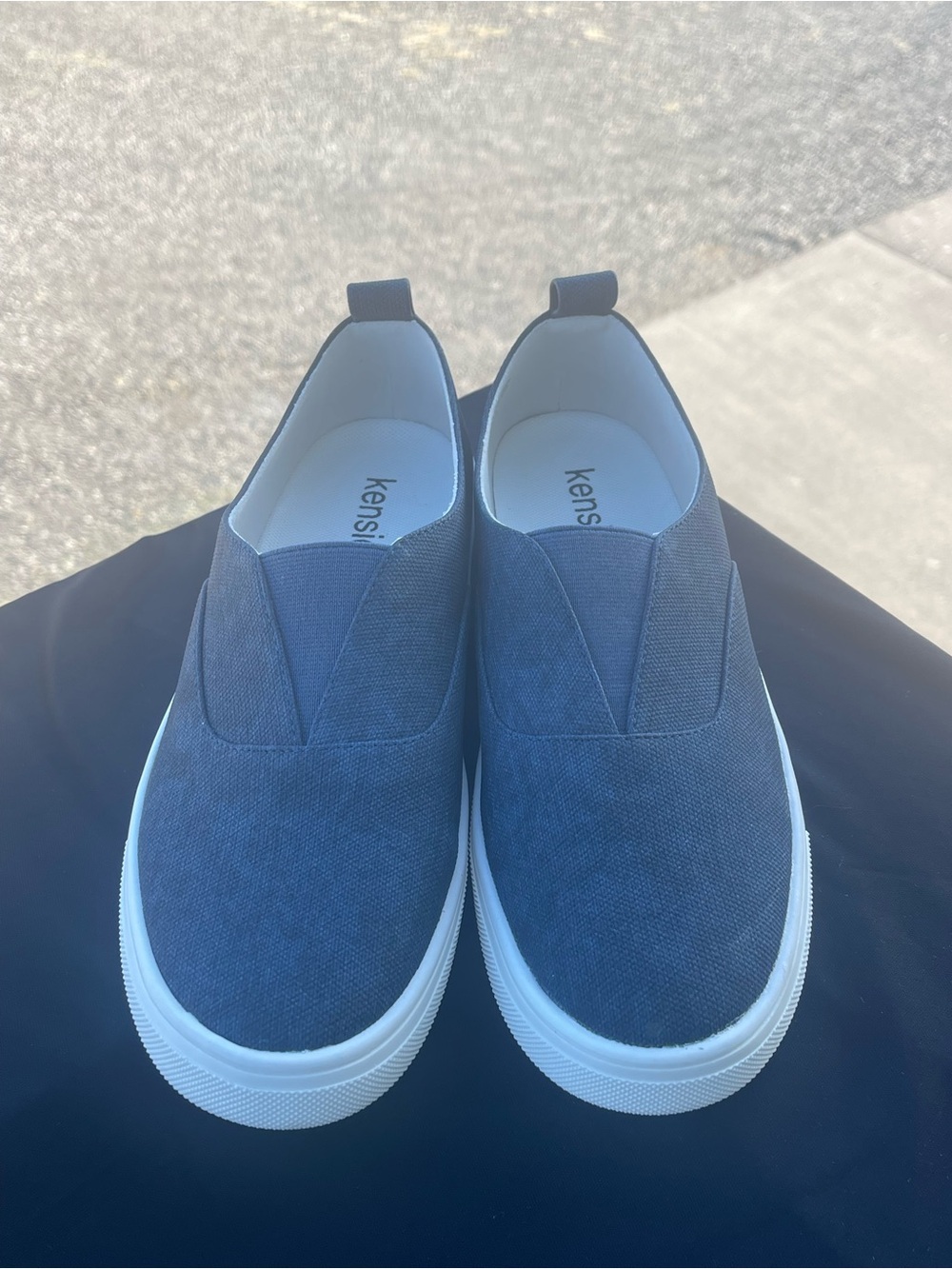 Kensie Woman’s Slip-On Canvas Loafers in Navy Blue with White Sole
